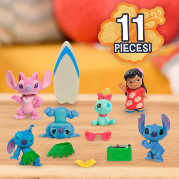 Disney Stitch Collectible Figure Set with Accessories, 11-Pieces, 2-Inch Figurines, Includes Stitch, Lilo, Angel, & Scrump, Collectible Toys, Home Decoration, Kids Ages 3+