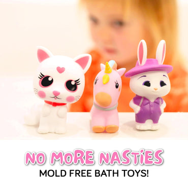 Girl Bath Toys | Mold Free Bath Toys for Kids & Toddlers with No Hole for Water | Unicorn Bunny Cat Set Ideal Size for Little Hands | Safe, Durable for Baby Girl Pool Tub Fun Ages 0 & Up