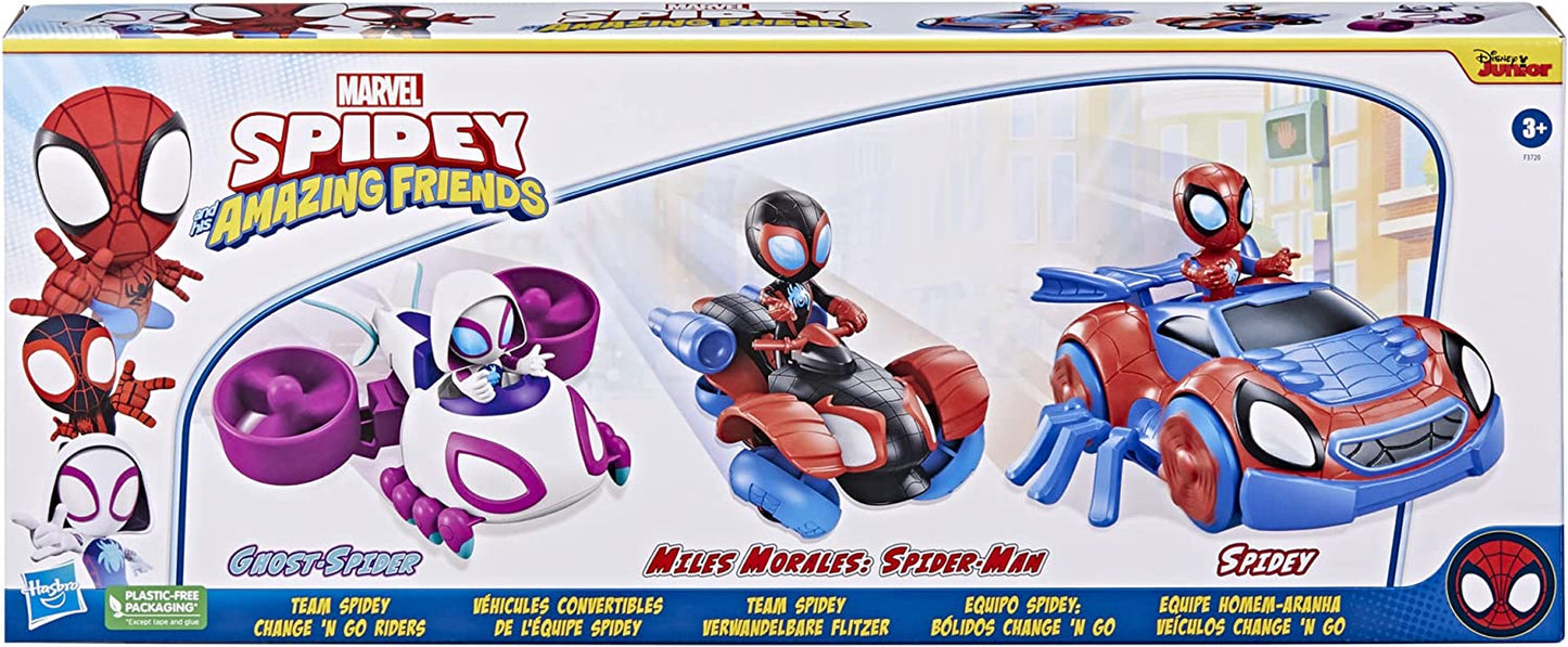 Team Spidey Change ‘N Go Riders Playset, 3 Toy Cars and Action Figures, Marvel Super Hero Toys for 3 Year Old Boys and Girls and up (Amazon Exclusive)
