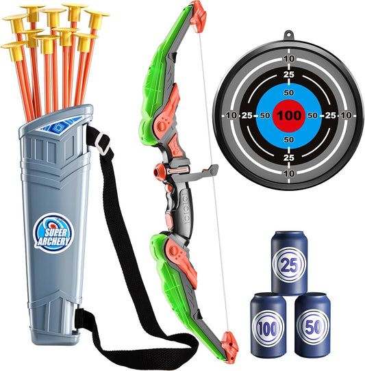 Bow and Arrow Set for Kids - Archery Toy Set - LED Light up with Suction Cup Arrows, Target & Quiver, Indoor and Outdoor Toys for Children Boys Girls