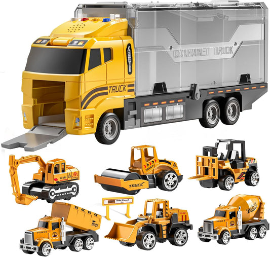 Toddler Toys for 3 4 5 6 Years Old Boys, Die-Cast Construction Toys Car Carrier Vehicle Toy Set W/Play Mat, Kids Toys Truck Alloy Metal Car Toys Set for Age 3-9 Toddlers Kids Boys & Girls