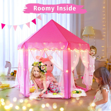 Princess Tent Girls Large Playhouse Kids Castle Play Tent with Star Lights Toy for Children Indoor and Outdoor Games, 55'' X 53'' (Dxh)