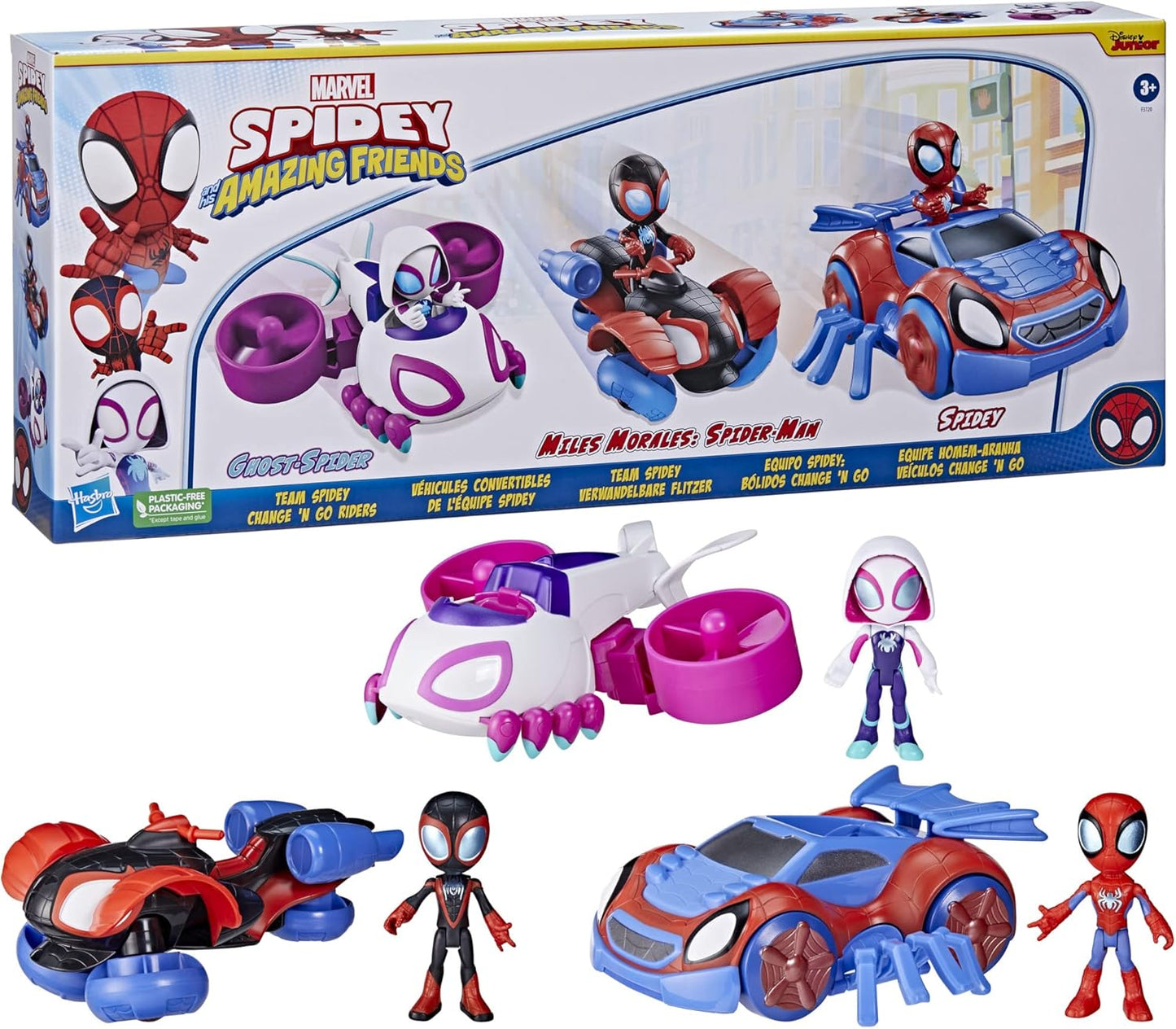 Team Spidey Change ‘N Go Riders Playset, 3 Toy Cars and Action Figures, Marvel Super Hero Toys for 3 Year Old Boys and Girls and up (Amazon Exclusive)