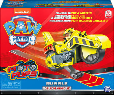 , Moto Pups Rubble’S Deluxe Pull Back Motorcycle Vehicle with Wheelie Feature and Toy Figure