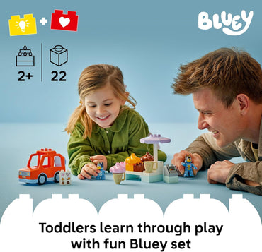 DUPLO Bluey Ice Cream Trip with Bluey - Toddler Toy for Kids, Boys, and Girls Ages 2+ - Includes Bluey Figure and Ice Cream Toy Stand - Sensory Toy for Pretend Play - Preschool Gift Idea - 10458