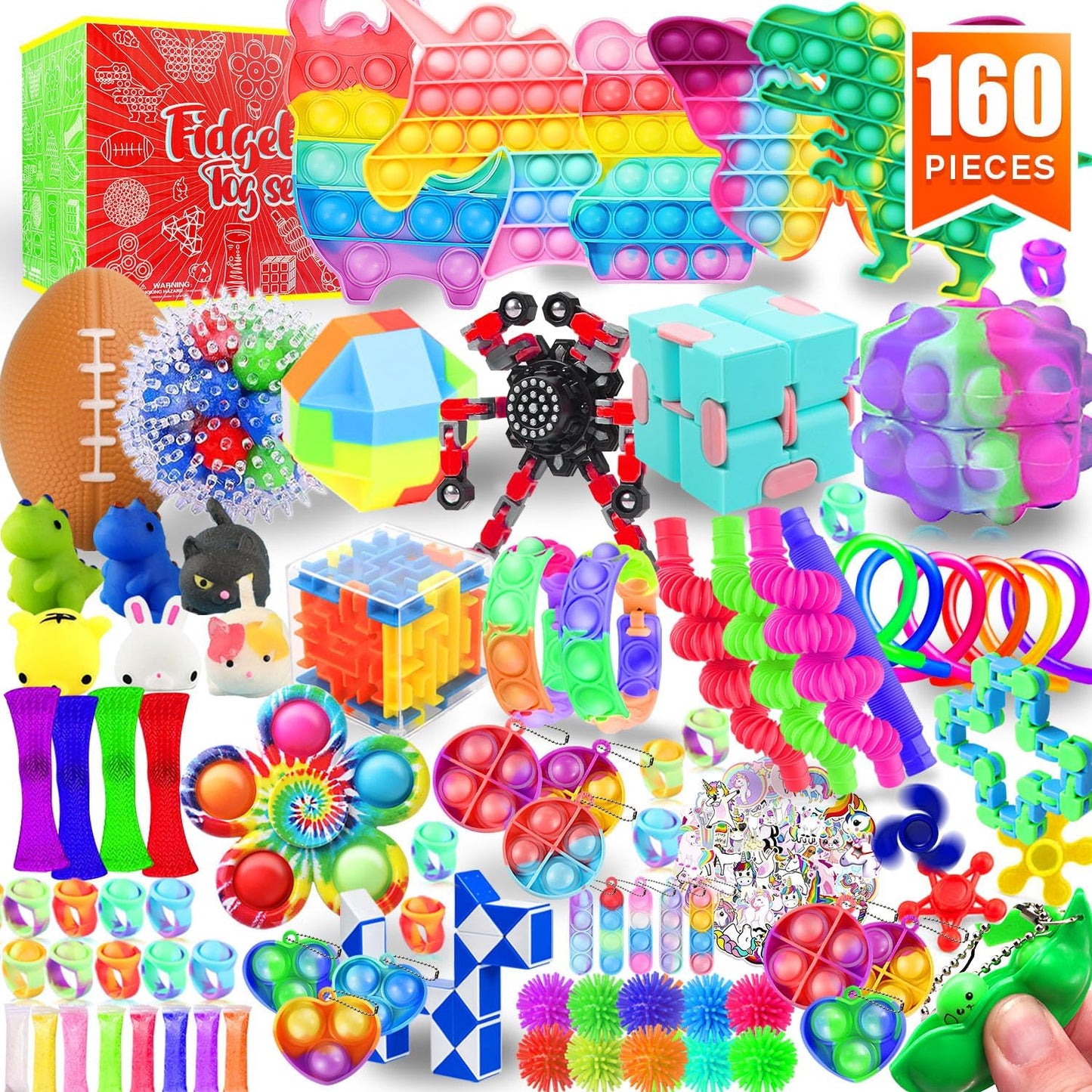 160 Pack Fidget Toys Set – Sensory Toys for Kids with Autism & ADHD, Mini Bulk Party Favors, Pinata Stuffers, Classroom Treasure Box Prizes, Stress Relief Toy Assortment