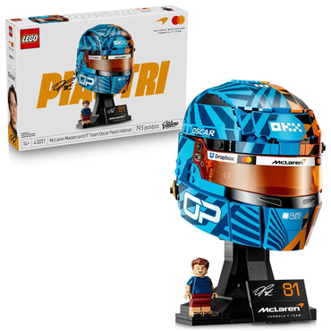 McLaren Mastercard F1 Team Oscar Piastri LEGO helmet with minifigure and display plaque