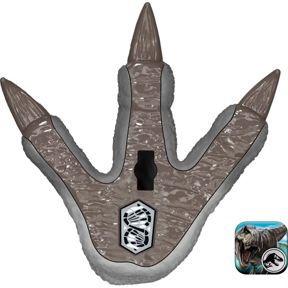 Dinosaur footprint-shaped product with a Jurassic Park logo on a white background