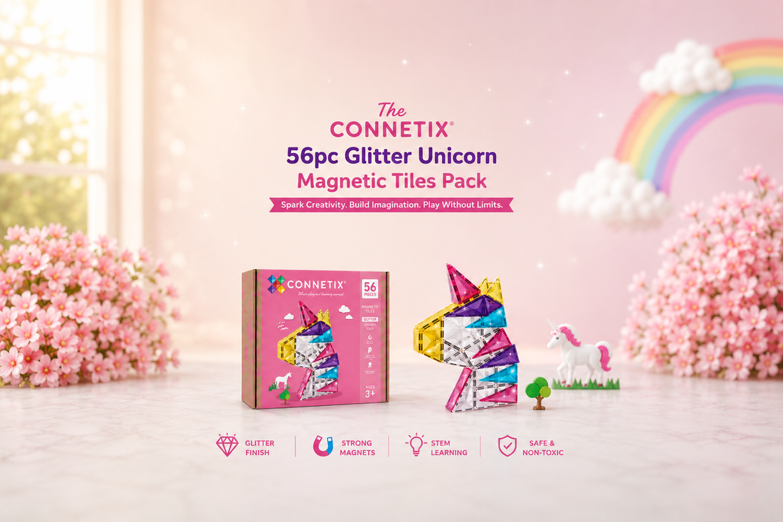 CONNETIX 56pc Glitter Unicorn Magnetic Tiles Pack