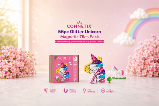 CONNETIX 56pc Glitter Unicorn Magnetic Tiles Pack