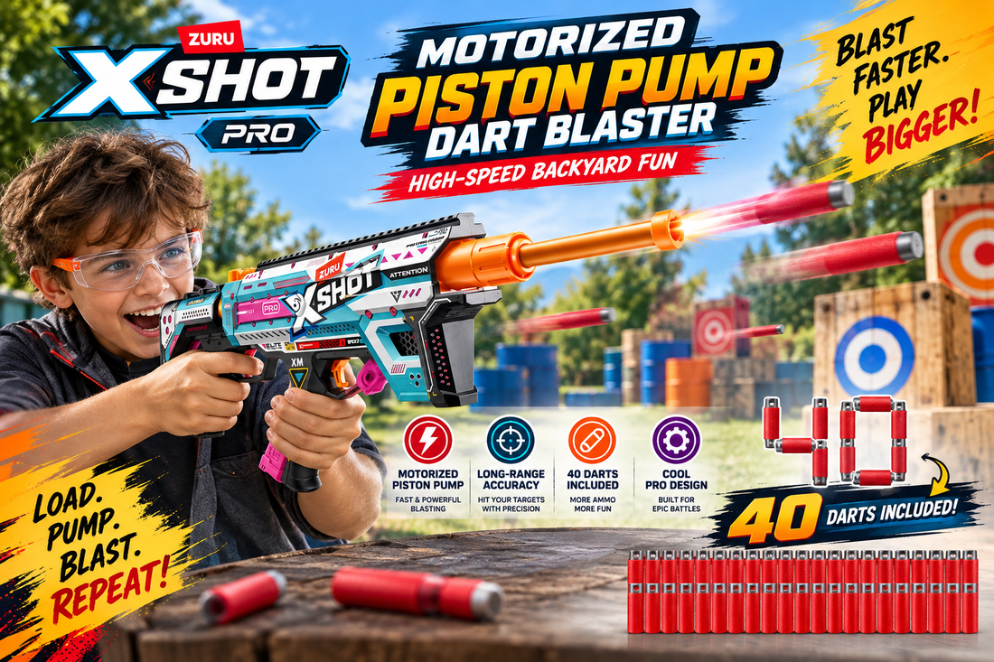 XSHOT Pro Motorized Piston Pump Dart Blaster: High-Speed Backyard Fun