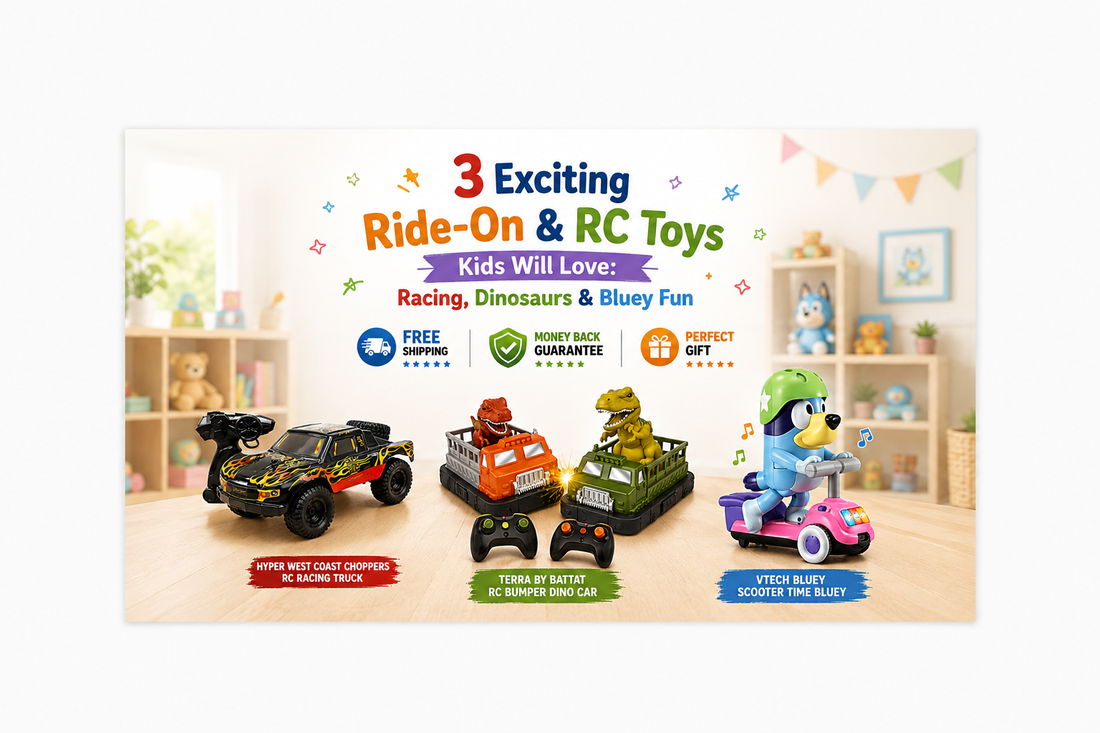 3 Exciting Ride-On & RC Toys Kids Will Love: Racing, Dinosaurs & Bluey Fun