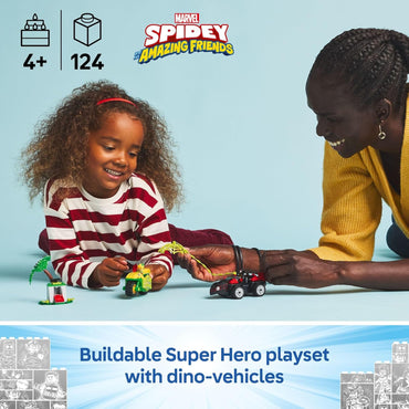 Marvel Spidey and His Amazing Friends Spin and Electro Dinosaur Vehicle Chase - Car and Motorcycle Preschool Building Toy for Kids, Boys and Girls, Ages 4+ - Gift Idea for Birthdays - 11198