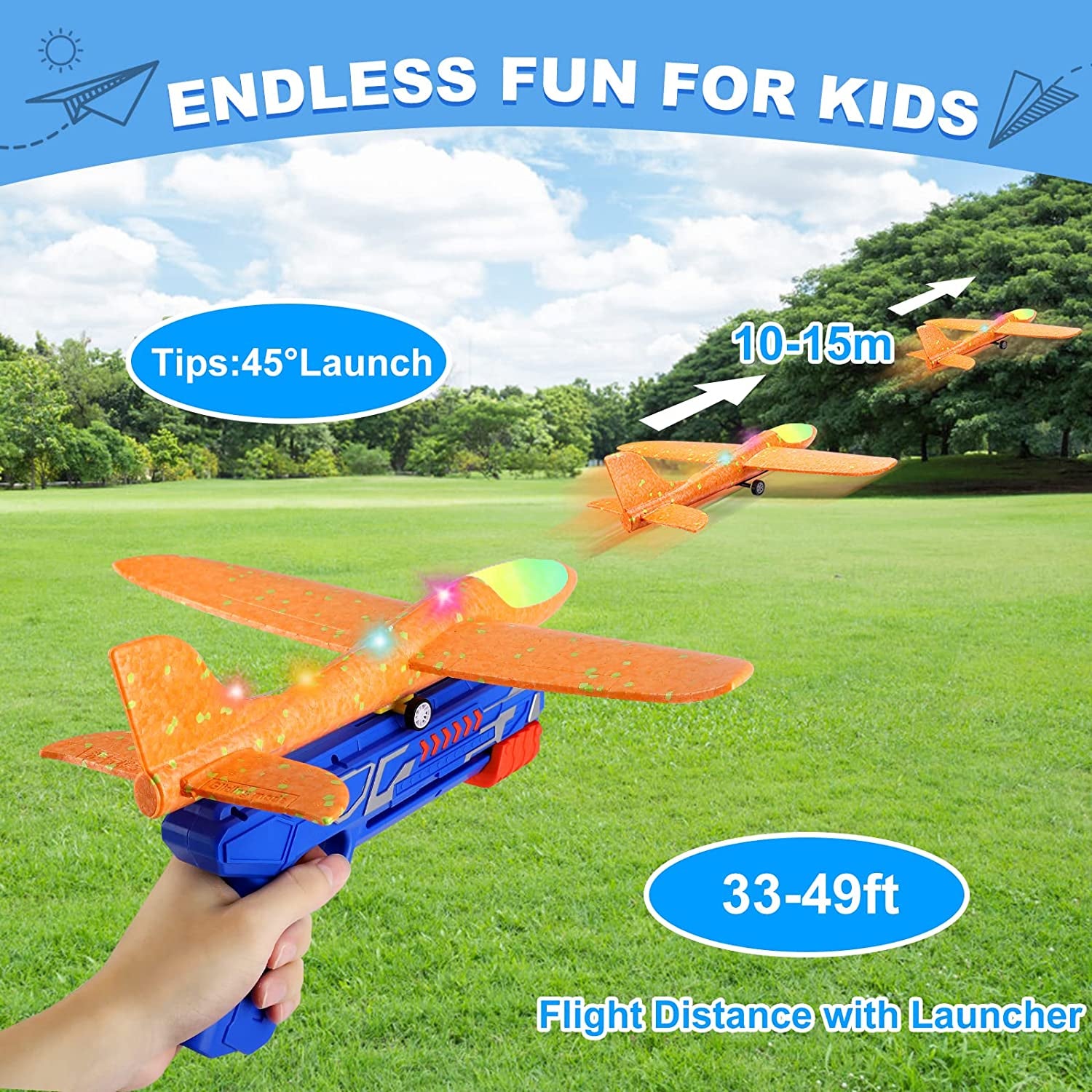 3 Pack Airplane Launcher Toys, 13.2'' LED Foam Glider Catapult Plane Toy for Boys, 2 Flight Modes Outdoor Flying Toys Birthday Gifts for Boys Girls 4 5 6 7 8 9 10 11 12 Year Old