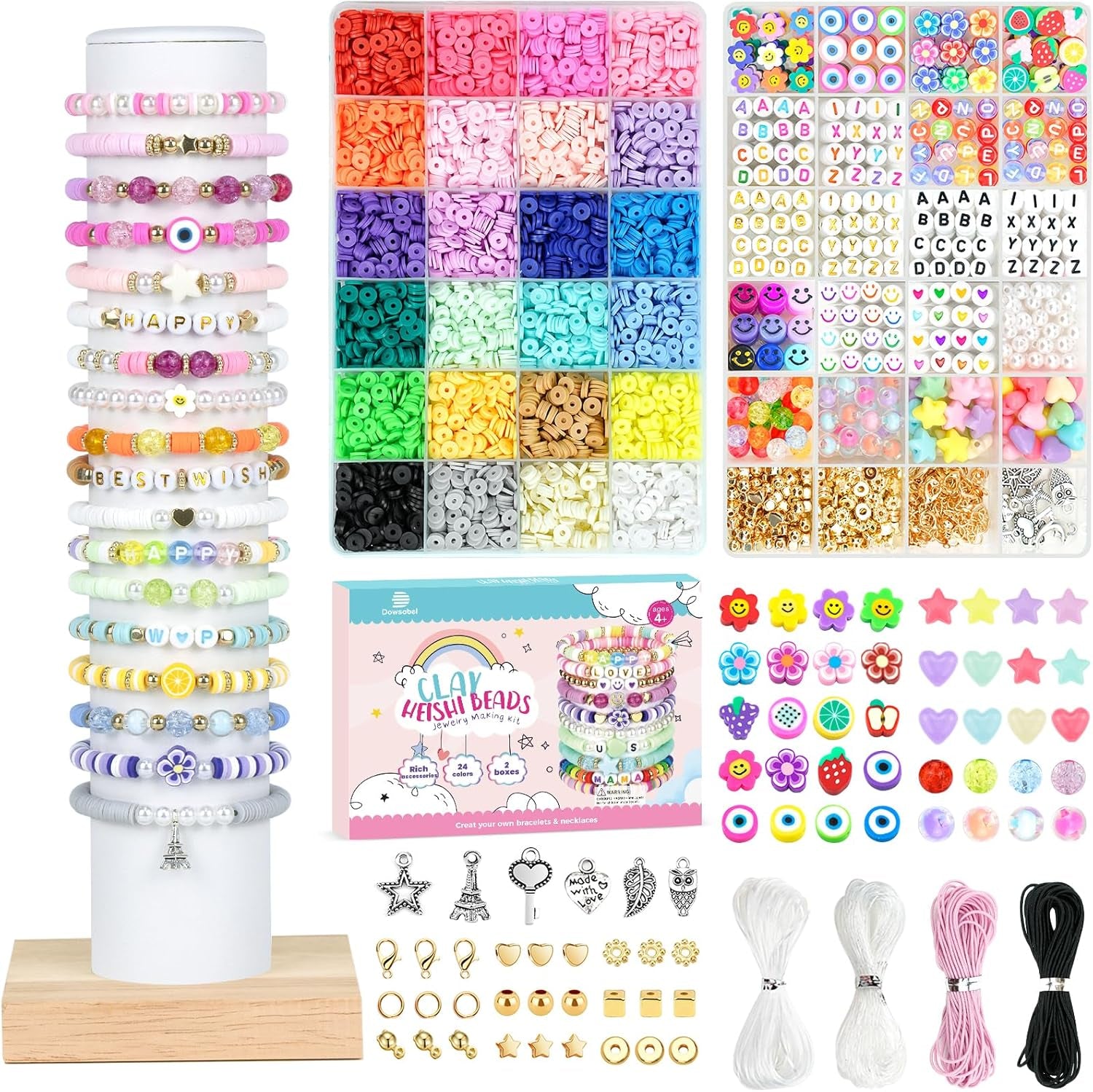 Clay Beads Bracelet Making Kit for Beginner, 5000 Pcs Preppy Polymer Clay Beads with Charms Kit for Jewelry Making, DIY Arts and Crafts Birthday Gifts Toys for Kids Age 6-13