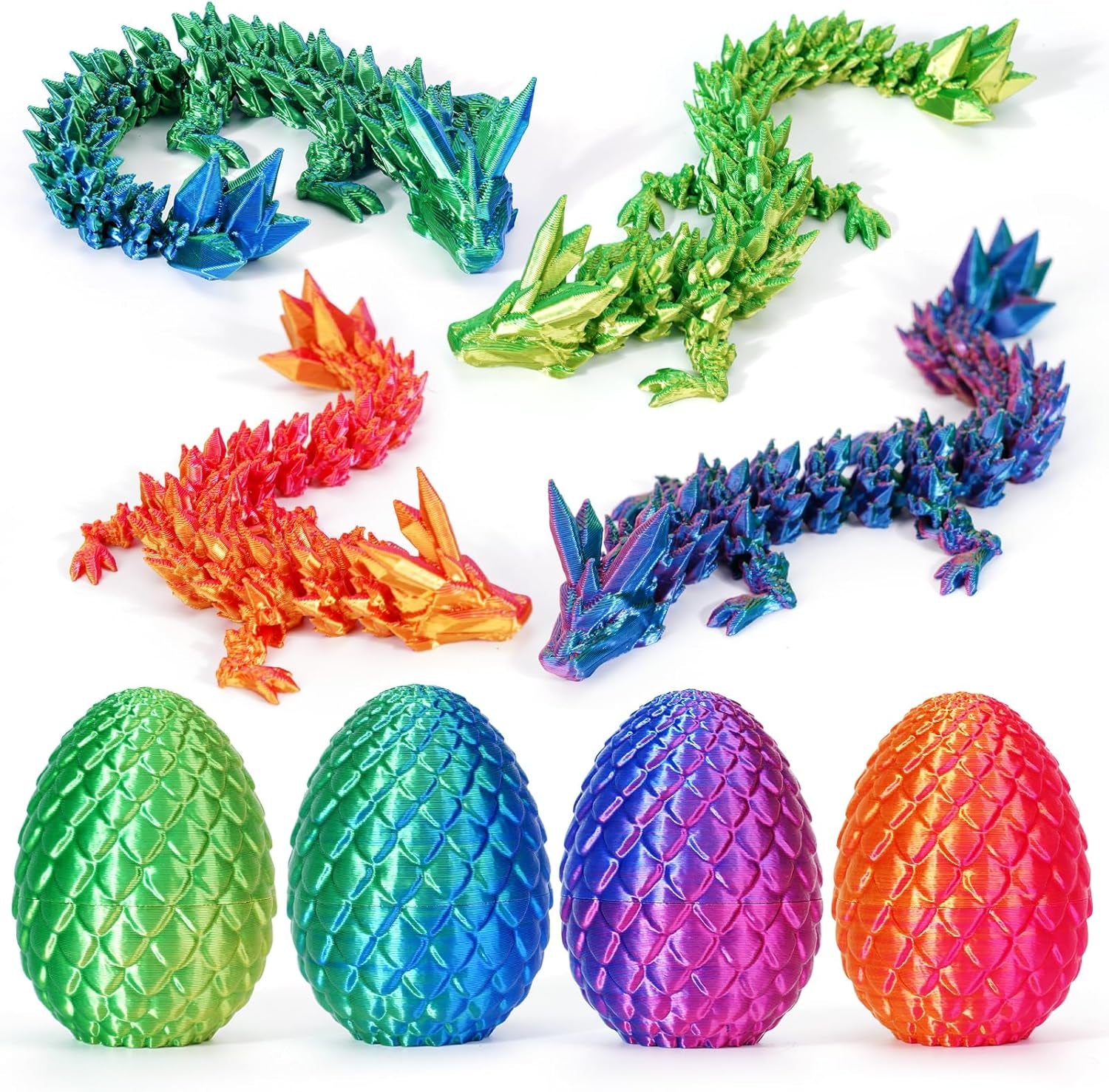 4PCS 3D Printed Dragon Egg, Articulated Crystal Animals Fidget Toy Kid, Small 3D Printer Dinosaur Dino Eggs Toy Easter Gifts for Kids Boy Girls (4-Piece-C)