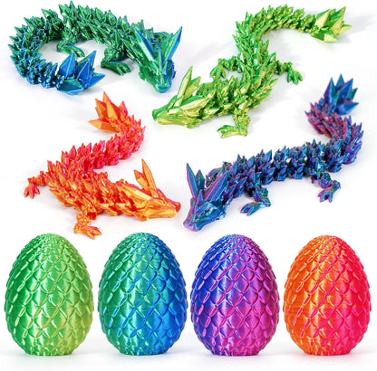 4PCS 3D Printed Dragon Egg, Articulated Crystal Animals Fidget Toy Kid, Small 3D Printer Dinosaur Dino Eggs Toy Easter Gifts for Kids Boy Girls (4-Piece-C)