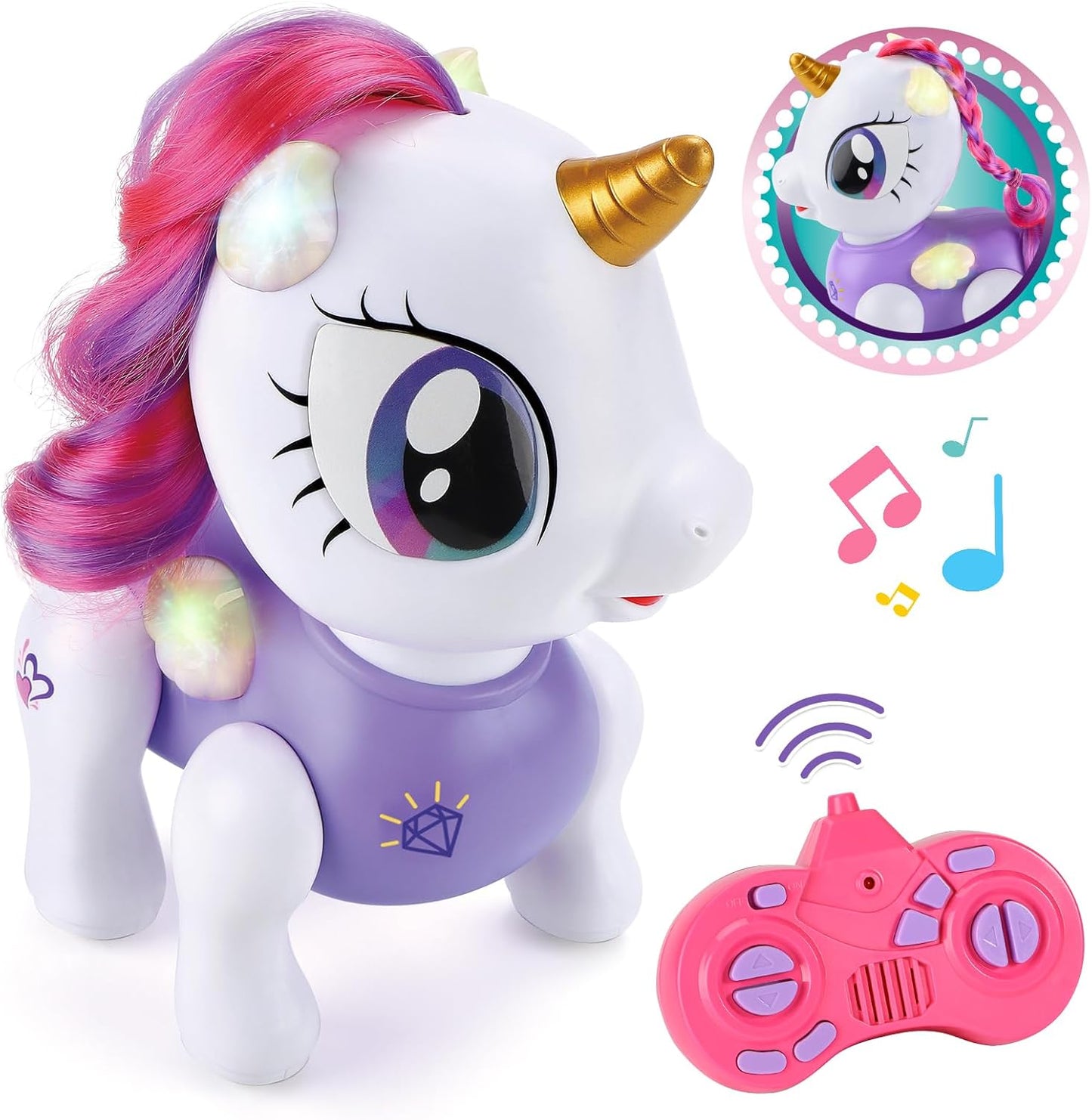 Remote Control Robot Pets Toys for Ages 5-7，Interactive Voice Control，Rechargeable & Recordable，Touch Sensing，Stem Toy Program Treats, Walking, Dancing Robot Toys for Girls (Purple)