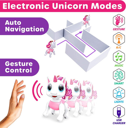 Robo Pets Unicorn Toy for Girls and Boys - Remote Control Robot Toys with Interactive Hand Motion Gestures, STEM Programmable Treats, Walking, Dancing Robot Unicorn Kids Toy (Pink)