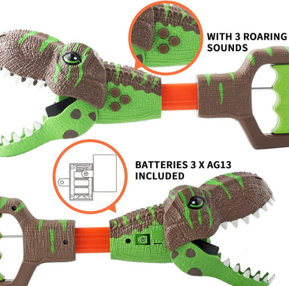 Dinosaur Chomper Toys for Kids with 3 Roar Sounds and Light Jurassic Dinosaurs Grabber Claw T-Rex Reacher Robot Hand Pincher Dino Snapper