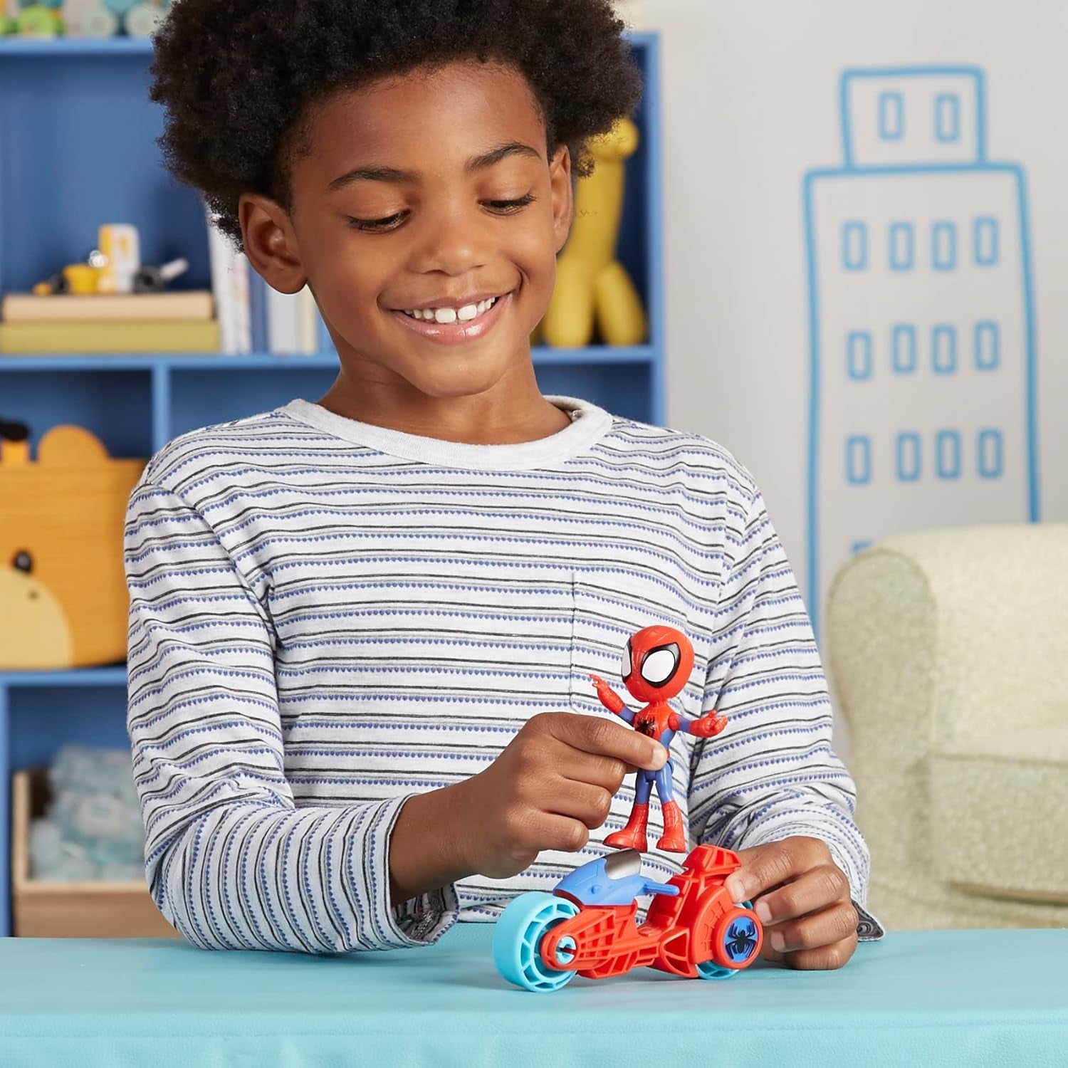 Marvel , Spidey Action Figure with Toy Motorcycle, Preschool Toys for 3 Year Old Boys and Girls and Up