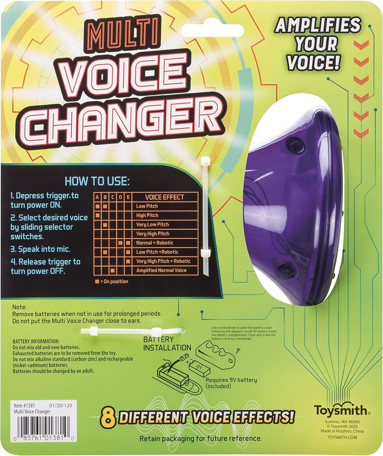 Tech Gear Multi Voice Changer – Amplifies Voice with 8 Fun Effects, Fun Toy or Gift for Kids Ages 5+- Christmas Gifts, Stocking Stuffer, 6.5”, Colors May Vary