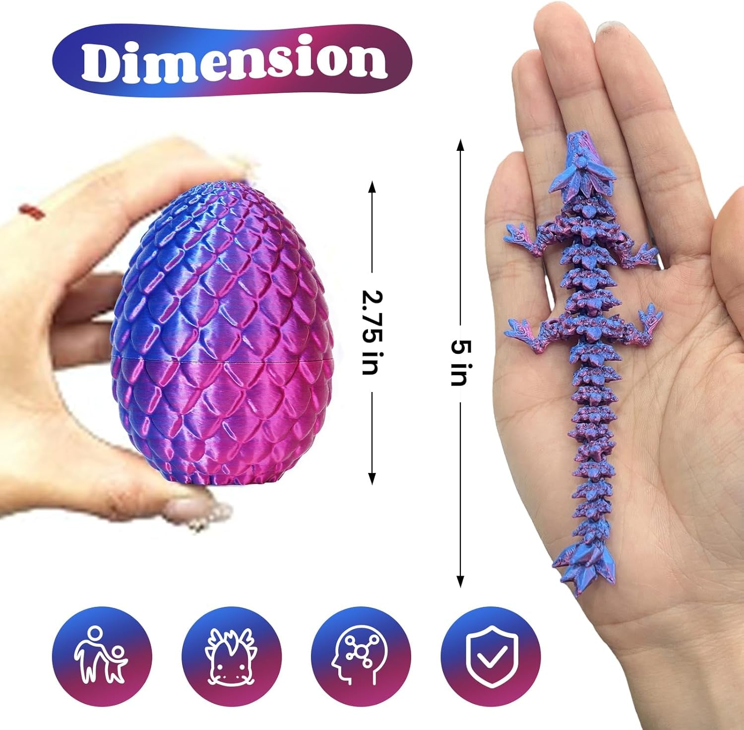 4PCS 3D Printed Dragon Egg, Articulated Crystal Animals Fidget Toy Kid, Small 3D Printer Dinosaur Dino Eggs Toy Easter Gifts for Kids Boy Girls (4-Piece-C)