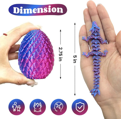 4PCS 3D Printed Dragon Egg, Articulated Crystal Animals Fidget Toy Kid, Small 3D Printer Dinosaur Dino Eggs Toy Easter Gifts for Kids Boy Girls (4-Piece-C)