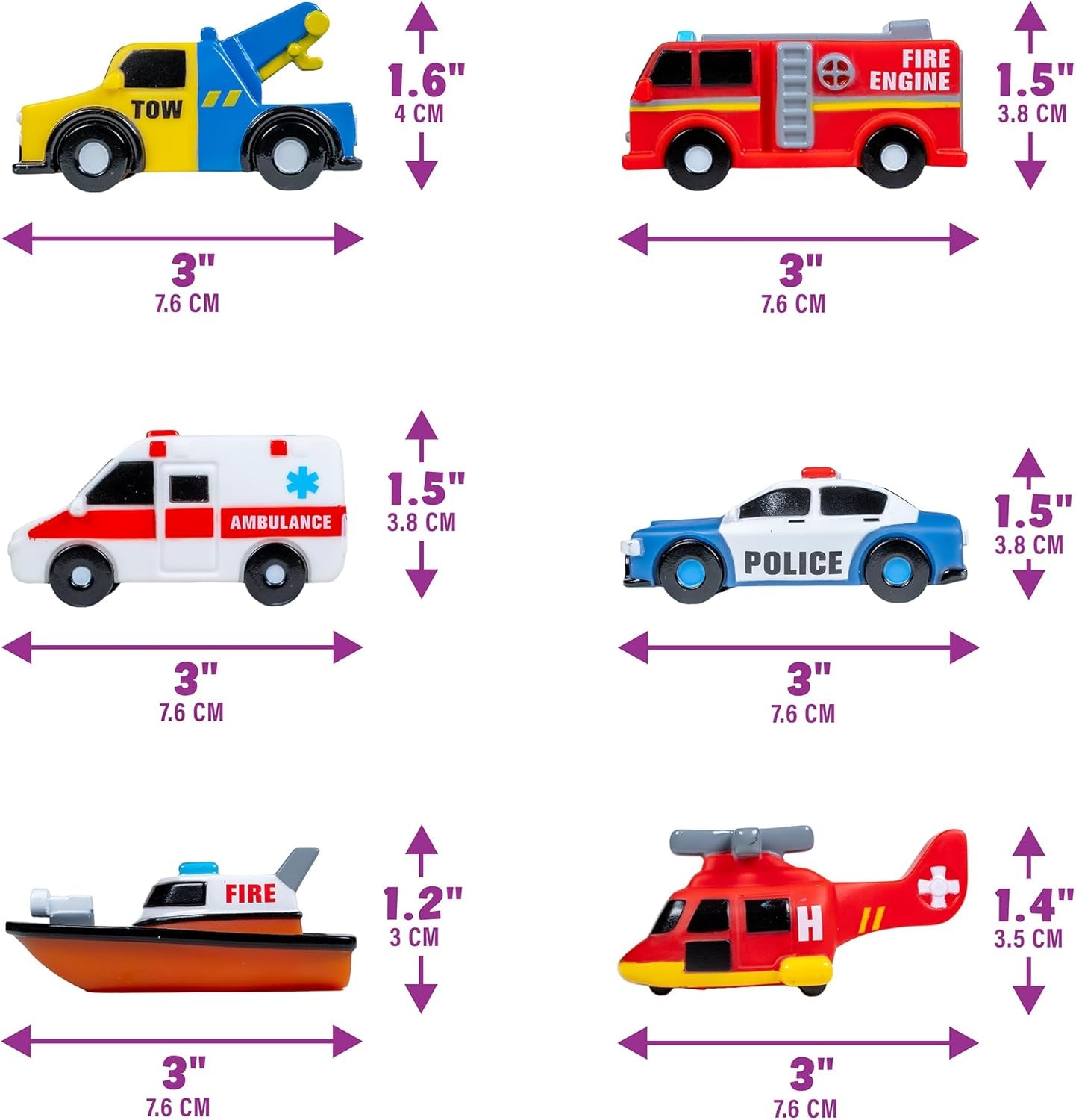 ® Emergency™ Cars Light up Bath Toys, 6 Pack | Water-Activated Light up Toys Flash & Change Color | Soft, Squeezable Baby & Toddler Bath Toys | Sensory Toys with Bath Lights for Kids Bath