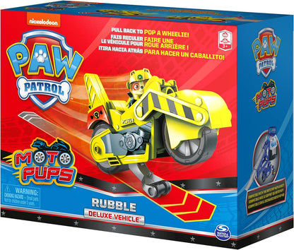 , Moto Pups Rubble’S Deluxe Pull Back Motorcycle Vehicle with Wheelie Feature and Toy Figure