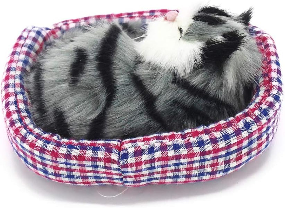 2Pcs Sleeping Cat in Pet Pad Doll Toy, Mini Kitten in Pet Pad with Meows Sounds Decor for Office Desk Hand Toy Gift for Kids Boys Girls