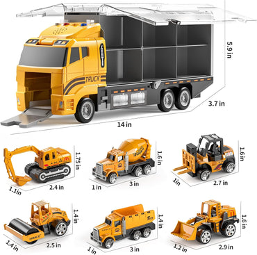 Toddler Toys for 3 4 5 6 Years Old Boys, Die-Cast Construction Toys Car Carrier Vehicle Toy Set W/Play Mat, Kids Toys Truck Alloy Metal Car Toys Set for Age 3-9 Toddlers Kids Boys & Girls