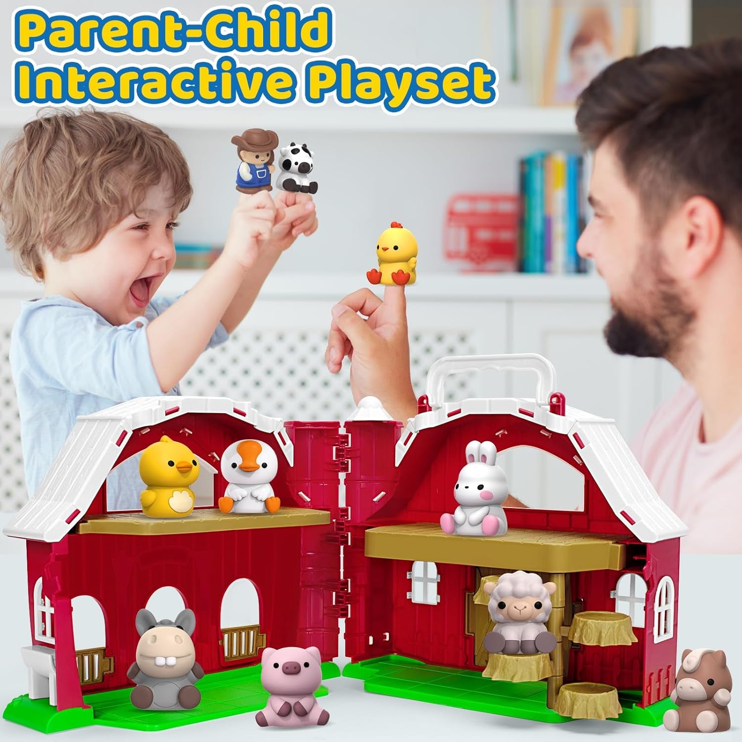 Toys for 1 2 3 Years Old Boys Girls, Big Red Barn Farm Animal Playset for Boys Girls, Learning Montessori Toys, Christmas Birthday Easter Gift for Baby Kids Toddlers Age 12-18 Months