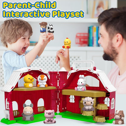 Toys for 1 2 3 Years Old Boys Girls, Big Red Barn Farm Animal Playset for Boys Girls, Learning Montessori Toys, Christmas Birthday Easter Gift for Baby Kids Toddlers Age 12-18 Months