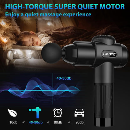 Massage Gun, Deep Tissue Back Massage for Athletes for Pain Relief, Percussion Massager with 10 Massages Heads & Silent Brushless Motor, Gifts for Fathers Day, Black