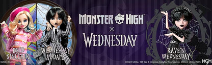 Monster High Wednesday Doll, Rave’N Wednesday Collectible in Black Gothic Gown Inspired by Dance Scene, Premium Accessories and Doll Stand