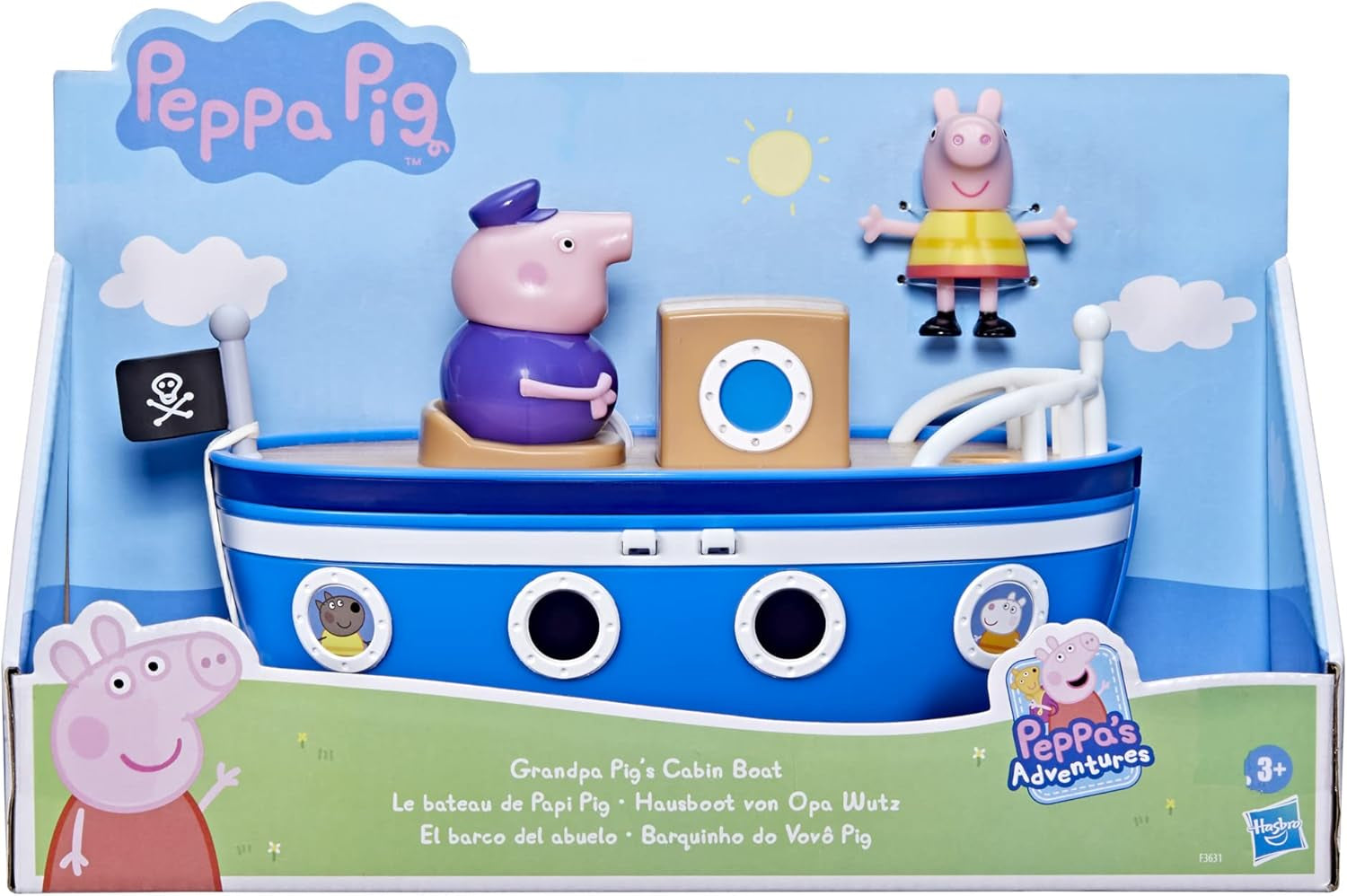 Peppa’S Adventures Grandpa Pig’S Cabin Boat Vehicle Preschool Toy: 1 Figure, Removable Deck, Rolling Wheels, for Ages 3 and Up