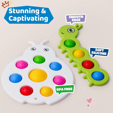 Fidget Popper Sensory Baby Toys for 10+ Months, Montessori Busy Toy for 1 2 3 Years Old Toddlers Push and Popping Bubbles Fine Motor Skill, Travel Toys for Kids Ages 1-3 Stress Relief (2 Pieces)