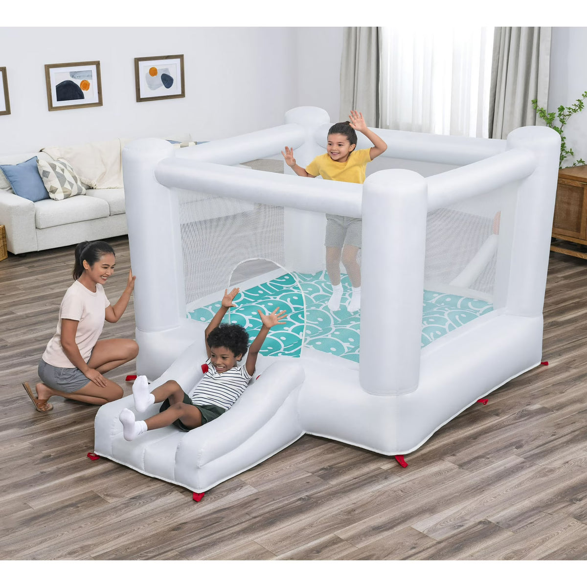 H2OGO Jump & Joy Kids Inflatable Bounce House with Extra-Wide Slide, White,
