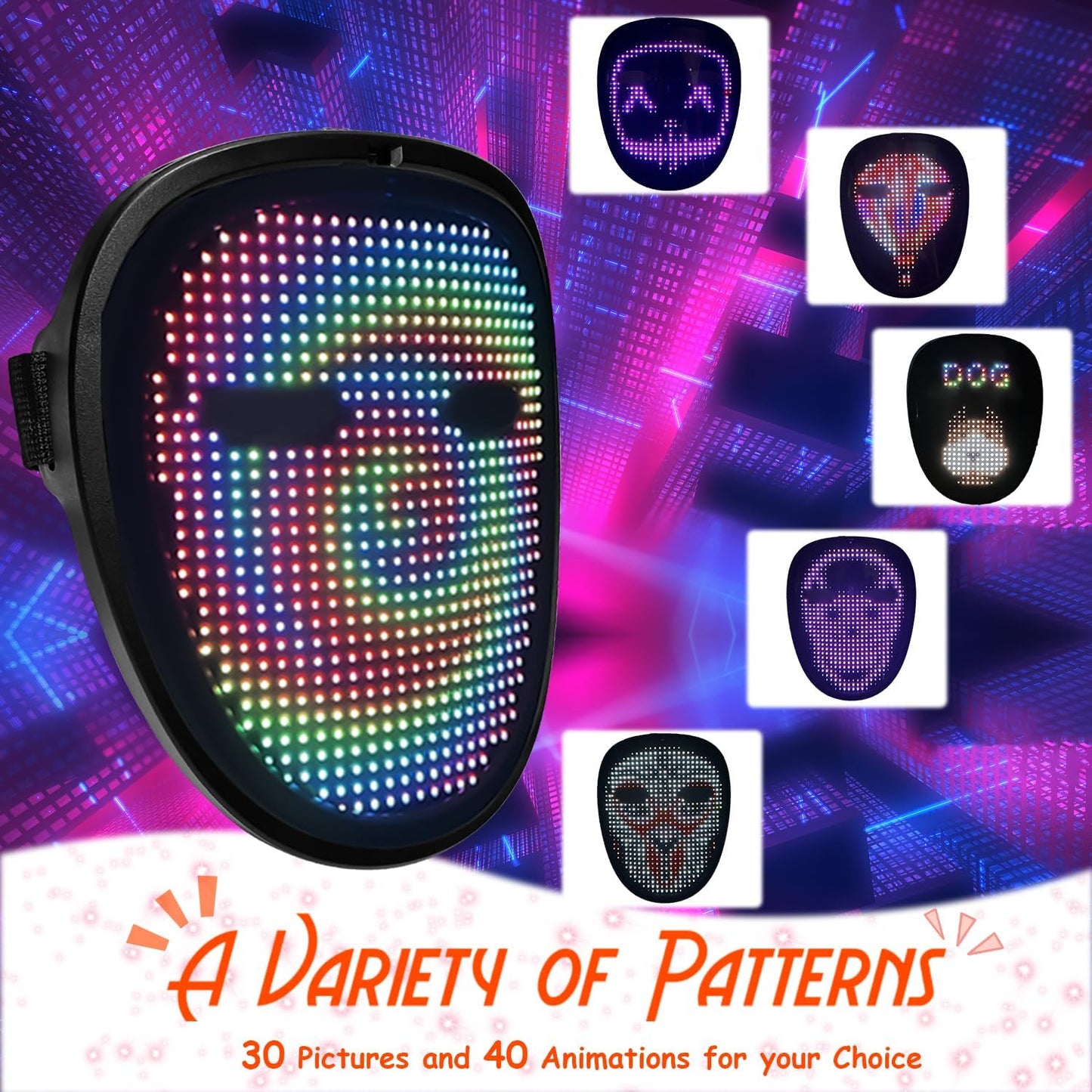 Led Mask with Gesture Sensing,Light up Mask for Kids/Men/Women LED Halloween Mask for Costume Cosplay Party
