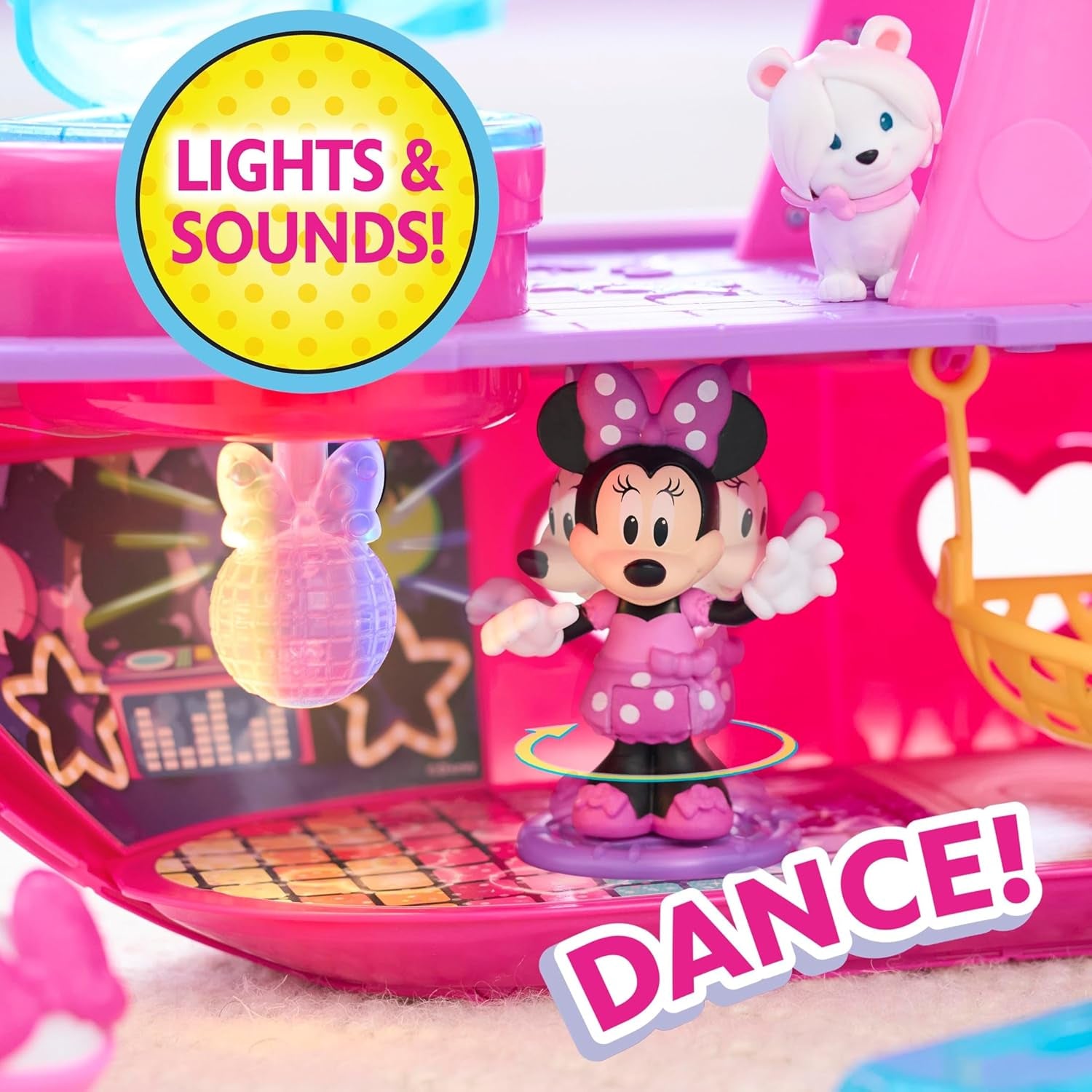 Disney Junior  Mouse Bowdazzling Yacht, Lights and Sounds, 16-Piece Playset with Figures, Pink, Boat, Bonus Pieces, Kids Toys for Ages 3 up by