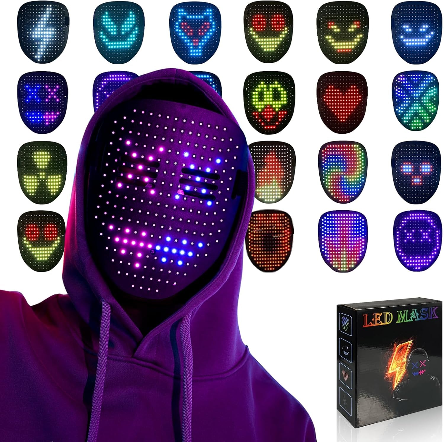 Led Mask with Gesture Sensing,Light up Mask for Kids/Men/Women LED Halloween Mask for Costume Cosplay Party