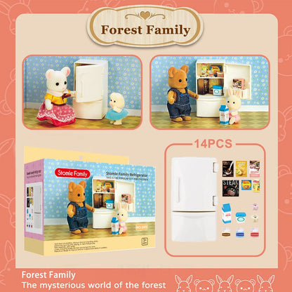1:12 Miniature Furniture Forest Family Kitchen Toy Dining Table Dollhouse Accessories Bathroom Pretend Play for Girl Gifts Toys