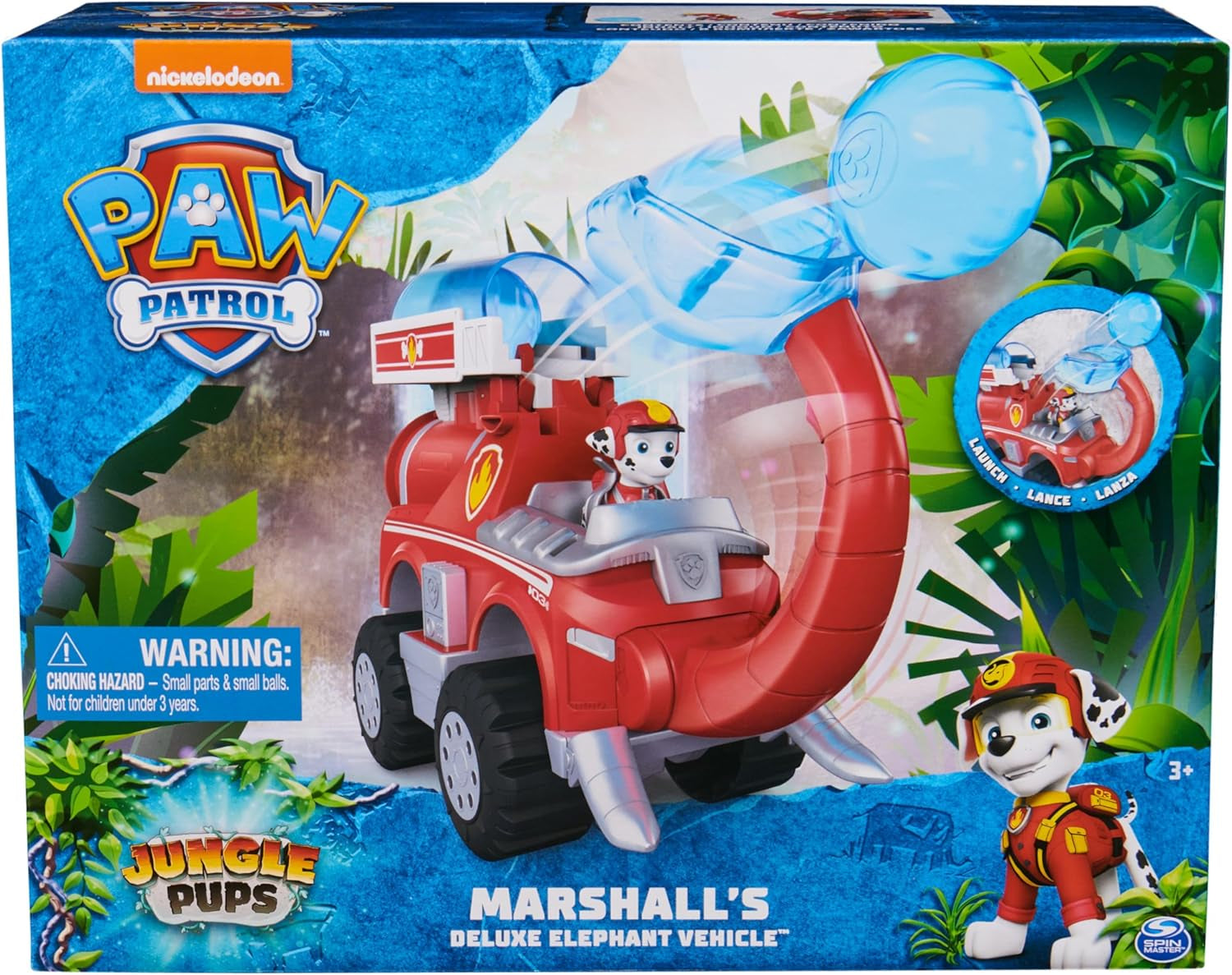 Jungle Pups, Marshall Elephant Firetruck with Projectile Launcher, Toy Truck with Action Figure, Kids Toys for Boys & Girls Ages 3 and Up