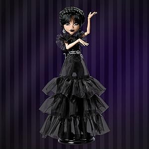 Monster High Wednesday Doll, Rave’N Wednesday Collectible in Black Gothic Gown Inspired by Dance Scene, Premium Accessories and Doll Stand