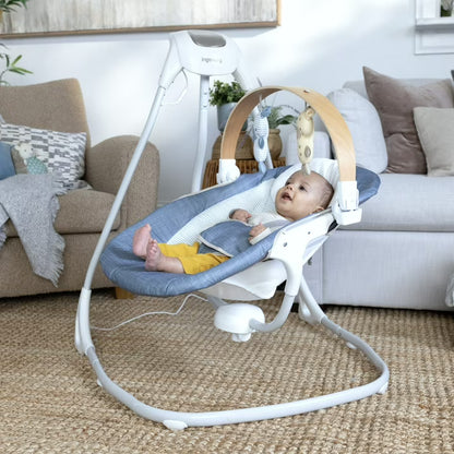 Ingenuity Simple Comfort Compact Swing with Wood Toy Bar - Chambray