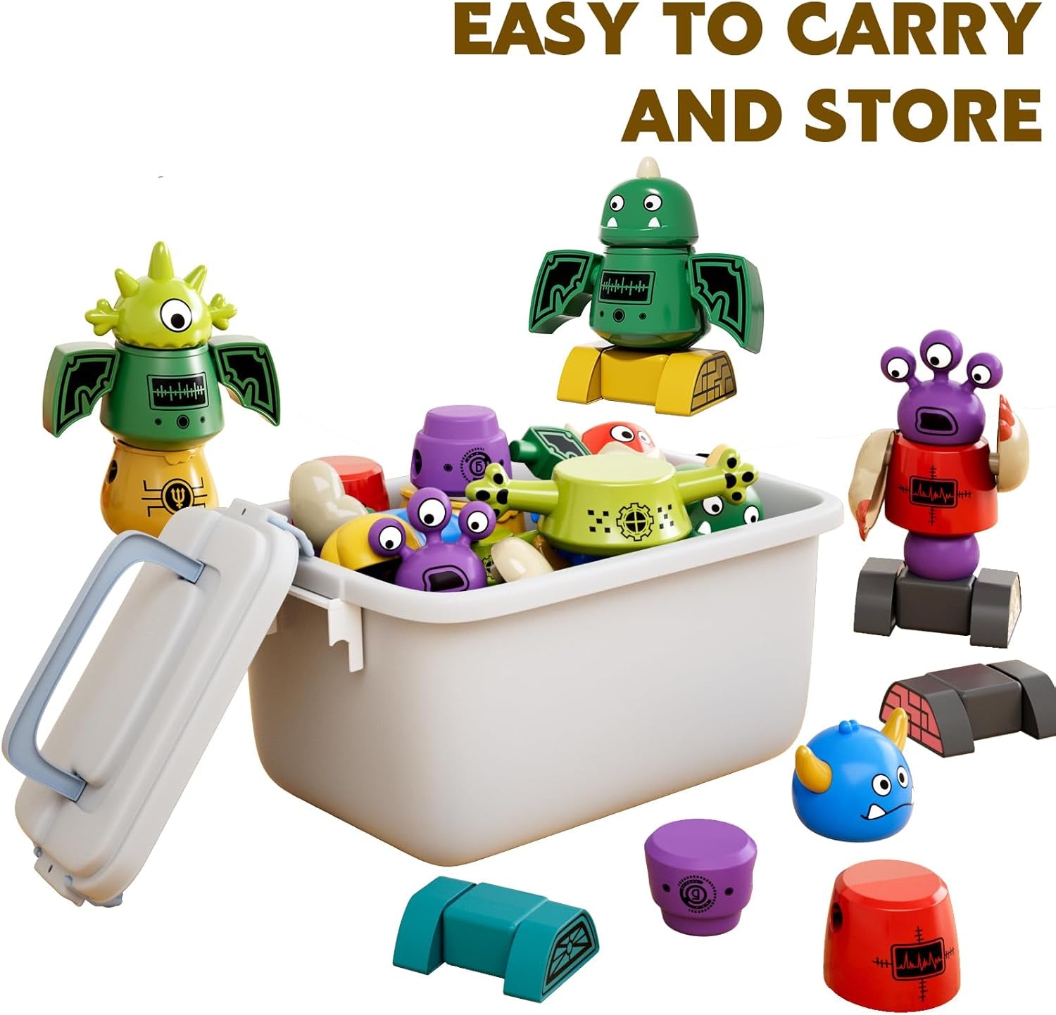 Magnet Robot Toy for Kids 3-5 Years Old - Monster Magnet Toys Stacking Transform Toys with Storage Box, Set for Boys Age 3 4 5 6 7 Years Old Boys, Christmas and Birthday Gifts