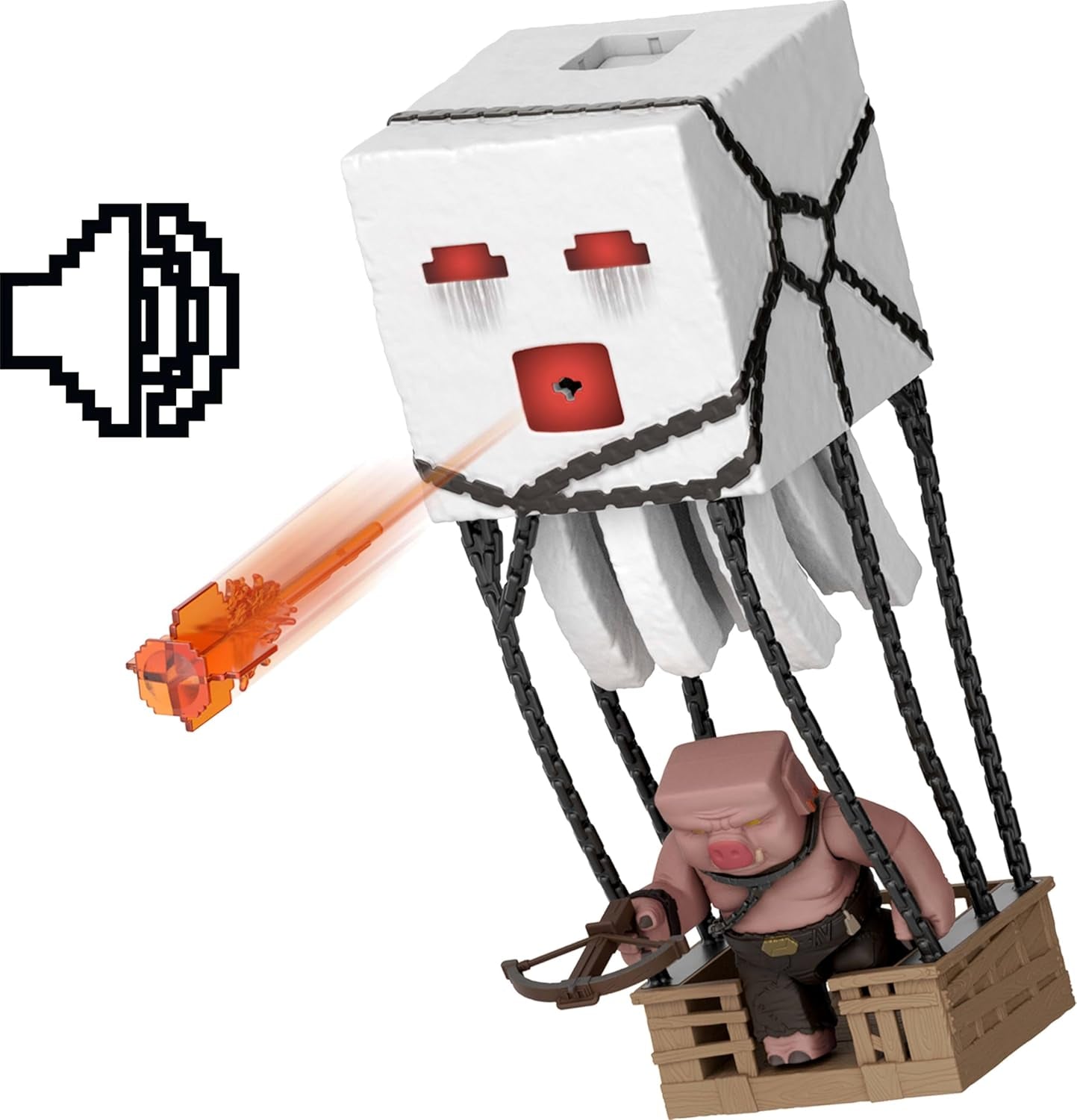 Minecraft Action Figure Set, Blast Attack Ghast with Lights, Sounds, Launcher & Projectile, plus Piglin Warrior Inspired by the Movie