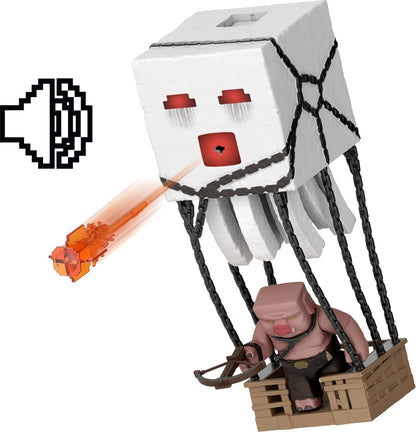 Minecraft Action Figure Set, Blast Attack Ghast with Lights, Sounds, Launcher & Projectile, plus Piglin Warrior Inspired by the Movie