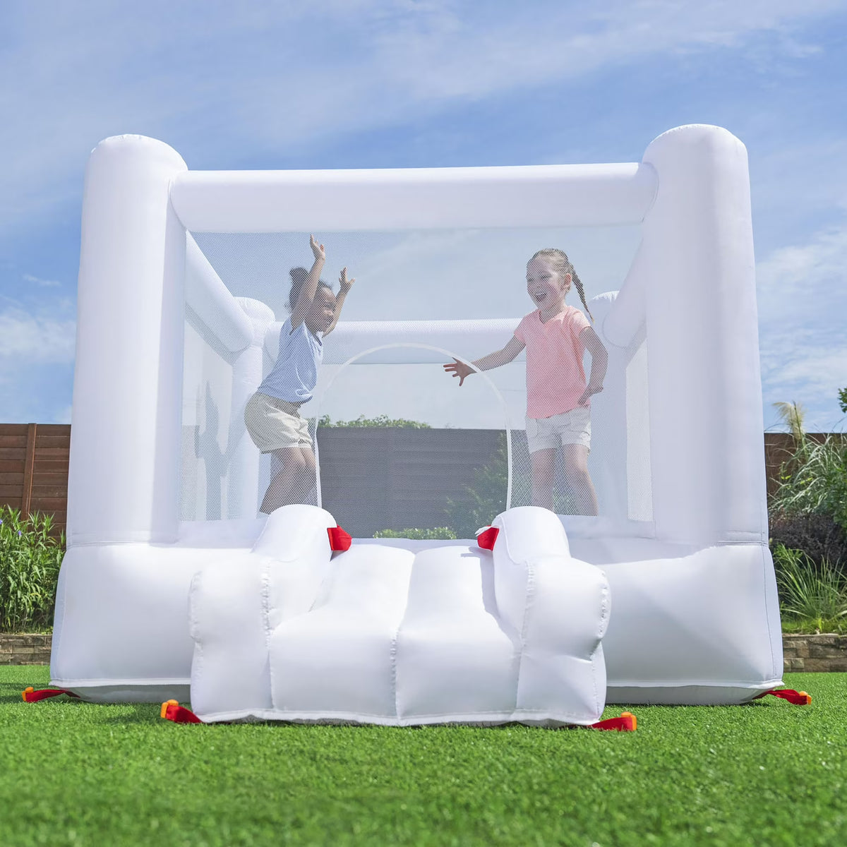 H2OGO Jump & Joy Kids Inflatable Bounce House with Extra-Wide Slide, White,